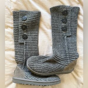 UGG Gray Cardi Knit Button Boots, 7